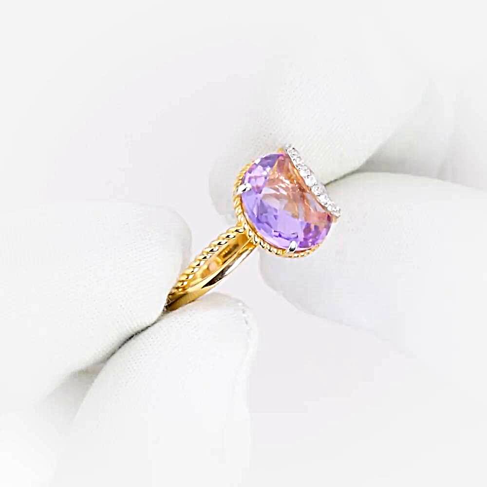 Кольцо с аметистами и фианитами из красного золота 585 пробы 1