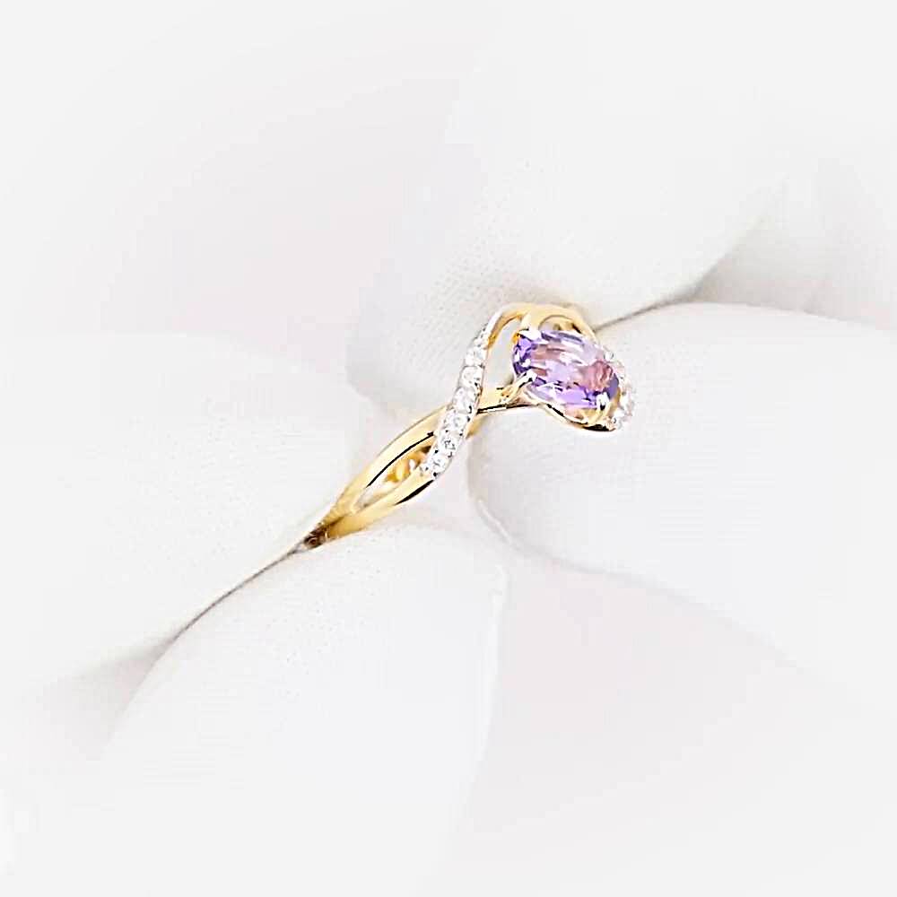 Кольцо с аметистами и фианитами из красного золота 585 пробы 1