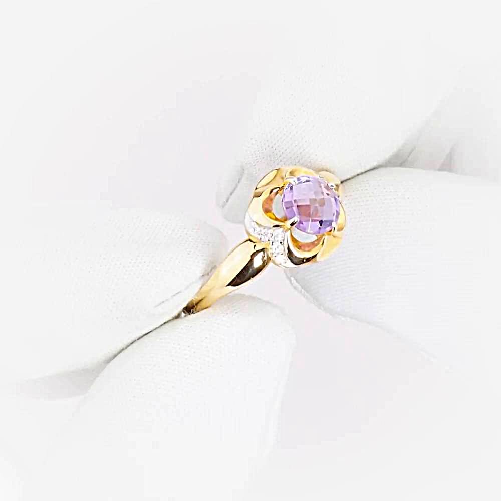 Кольцо с аметистами и фианитами из красного золота 585 пробы 1