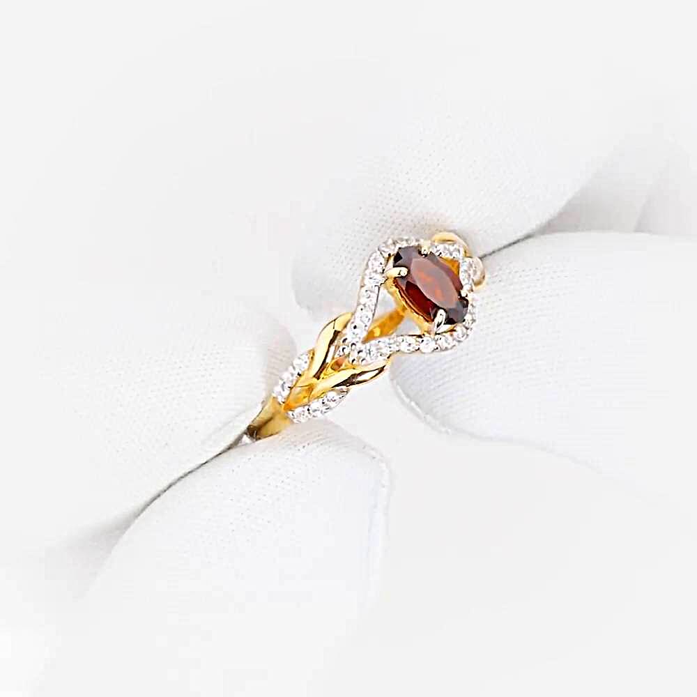 Кольцо с гранатами и фианитами из красного золота 585 пробы 1