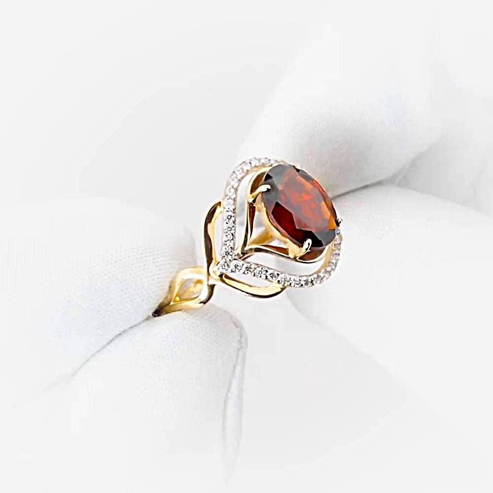 Кольцо с гранатами и фианитами из красного золота 585 пробы 1