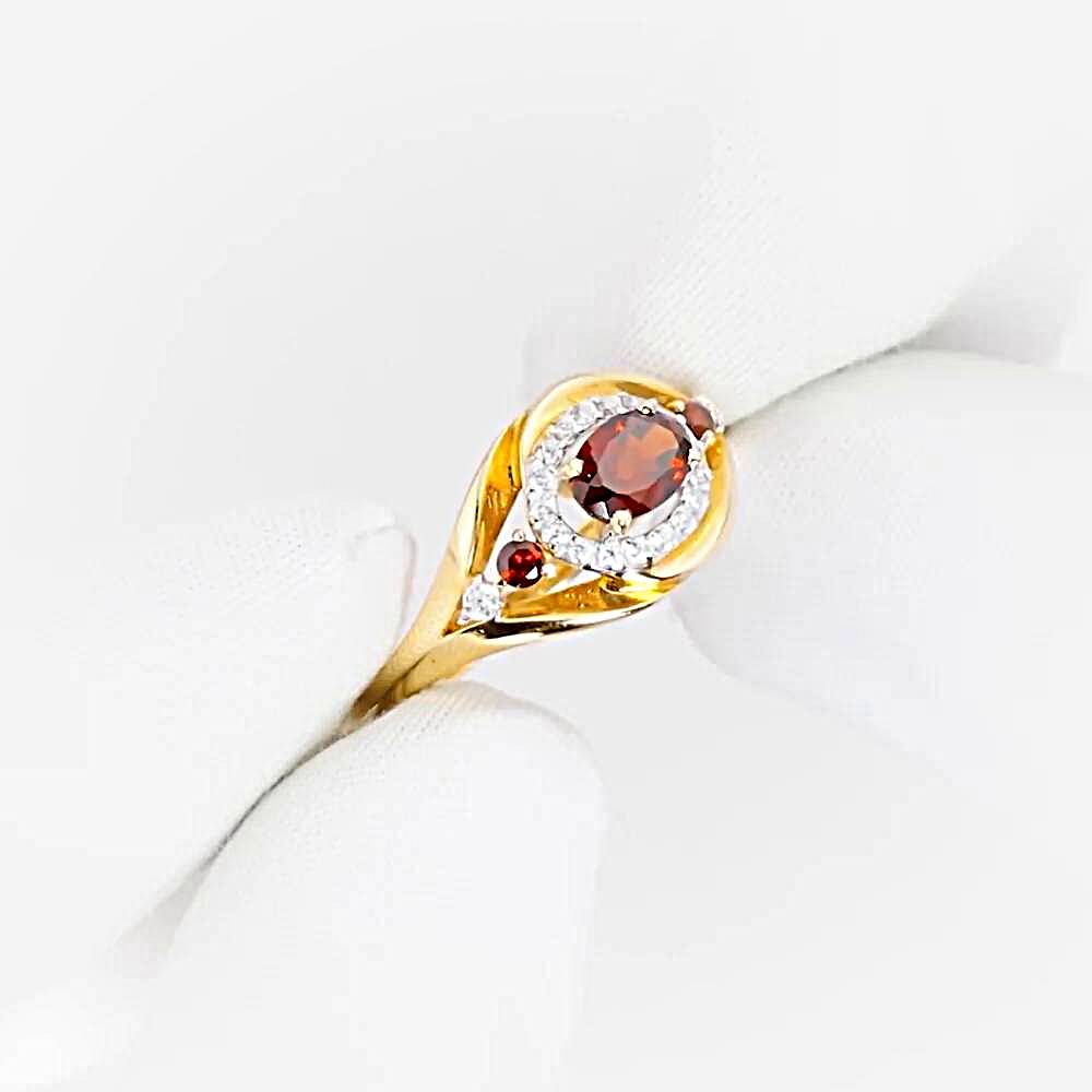 Кольцо с гранатами и фианитами из красного золота 585 пробы 1