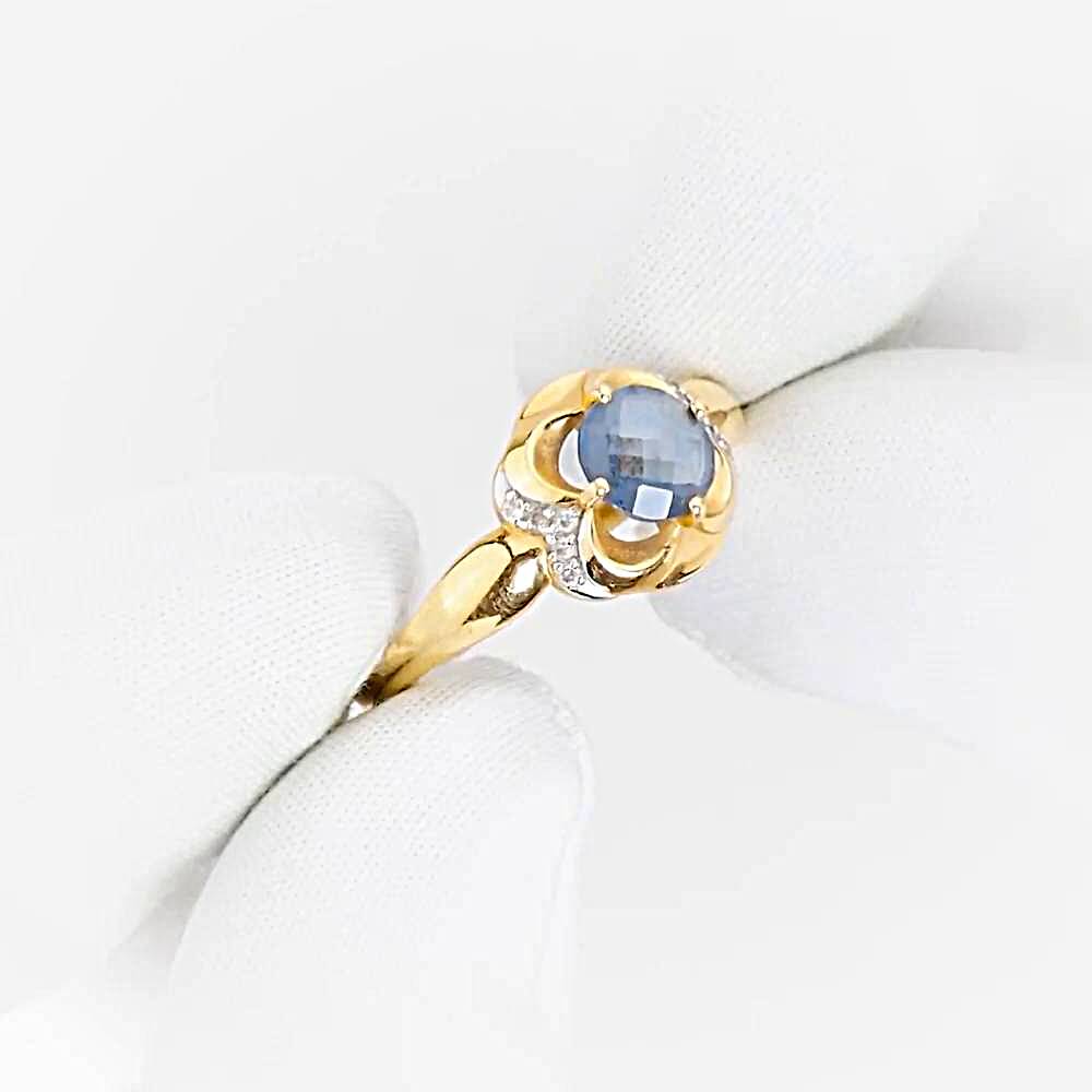 Кольцо с топазом лондон и фианитами из красного золота 585 пробы 1