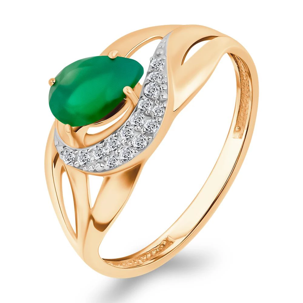 Кольцо с агатами и фианитами из красного золота 585 пробы Кольцо с агатами и фианитами из красного золота 585 пробы