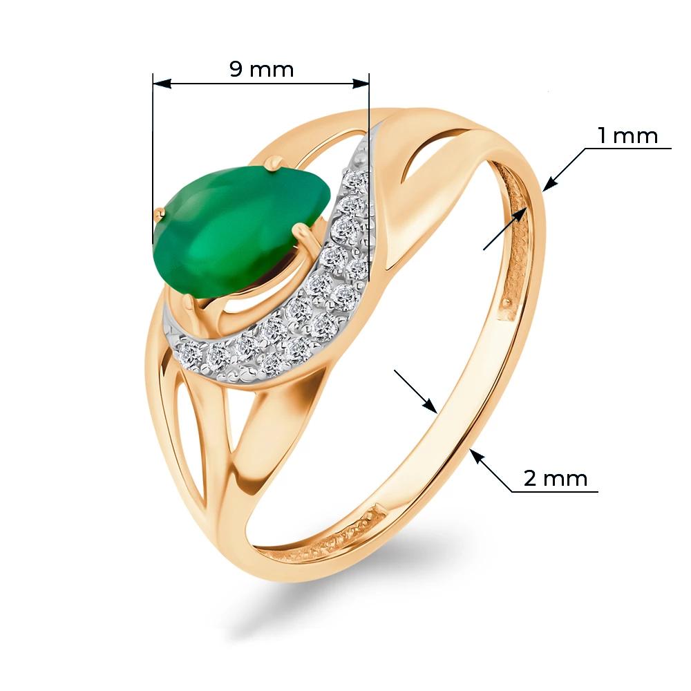 Кольцо с агатами и фианитами из красного золота 585 пробы Кольцо с агатами и фианитами из красного золота 585 пробы