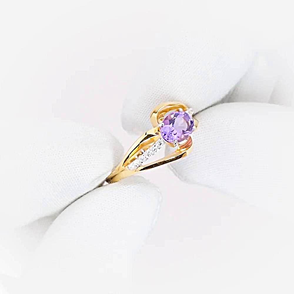 Кольцо с аметистами и фианитами из красного золота 585 пробы 1