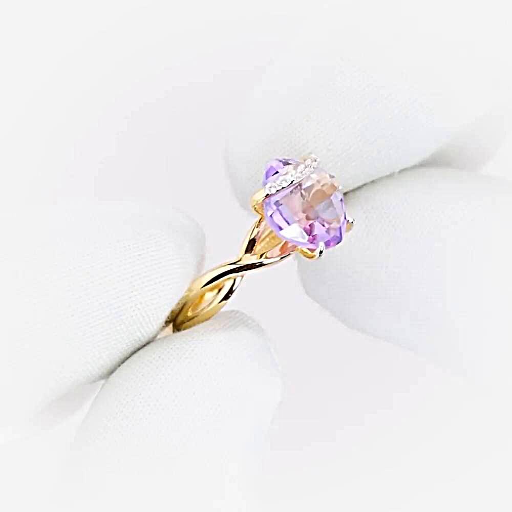 Кольцо с аметистами и фианитами из красного золота 585 пробы 1