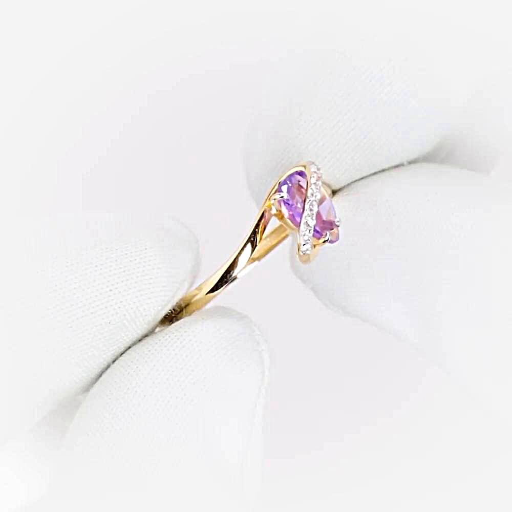 Кольцо с аметистами и фианитами из красного золота 585 пробы 1