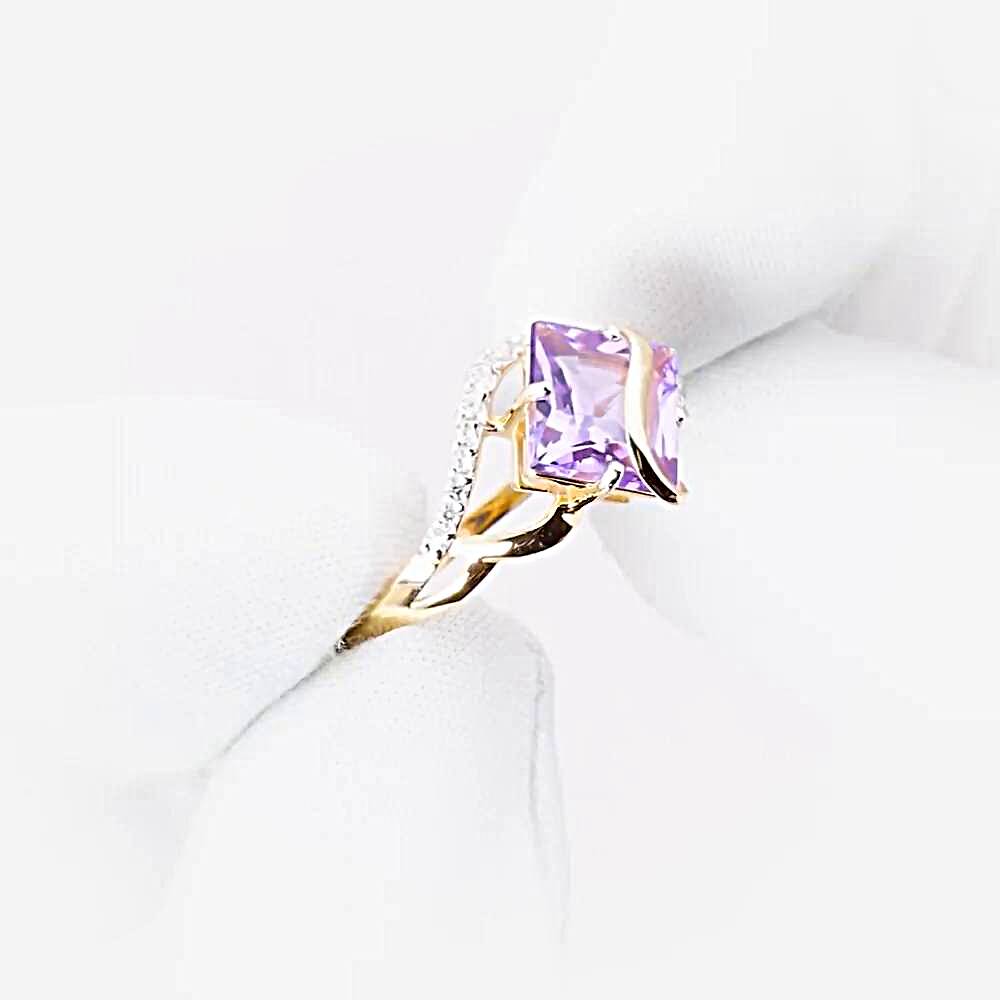 Кольцо с аметистами и фианитами из красного золота 585 пробы 1