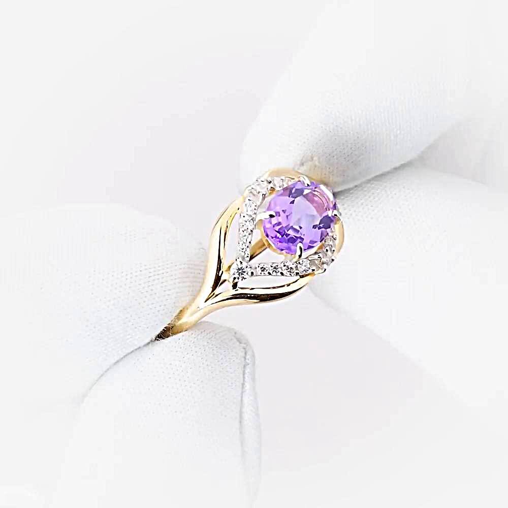 Кольцо с аметистами и фианитами из красного золота 585 пробы 1