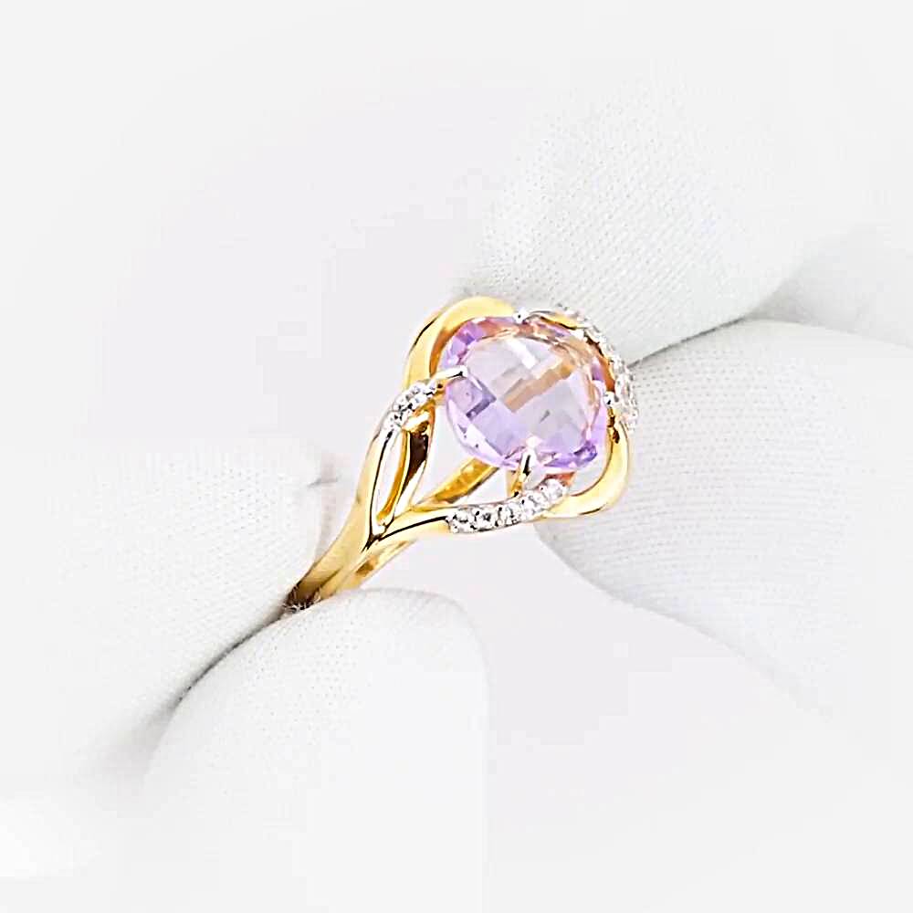 Кольцо с аметистами и фианитами из красного золота 585 пробы 1