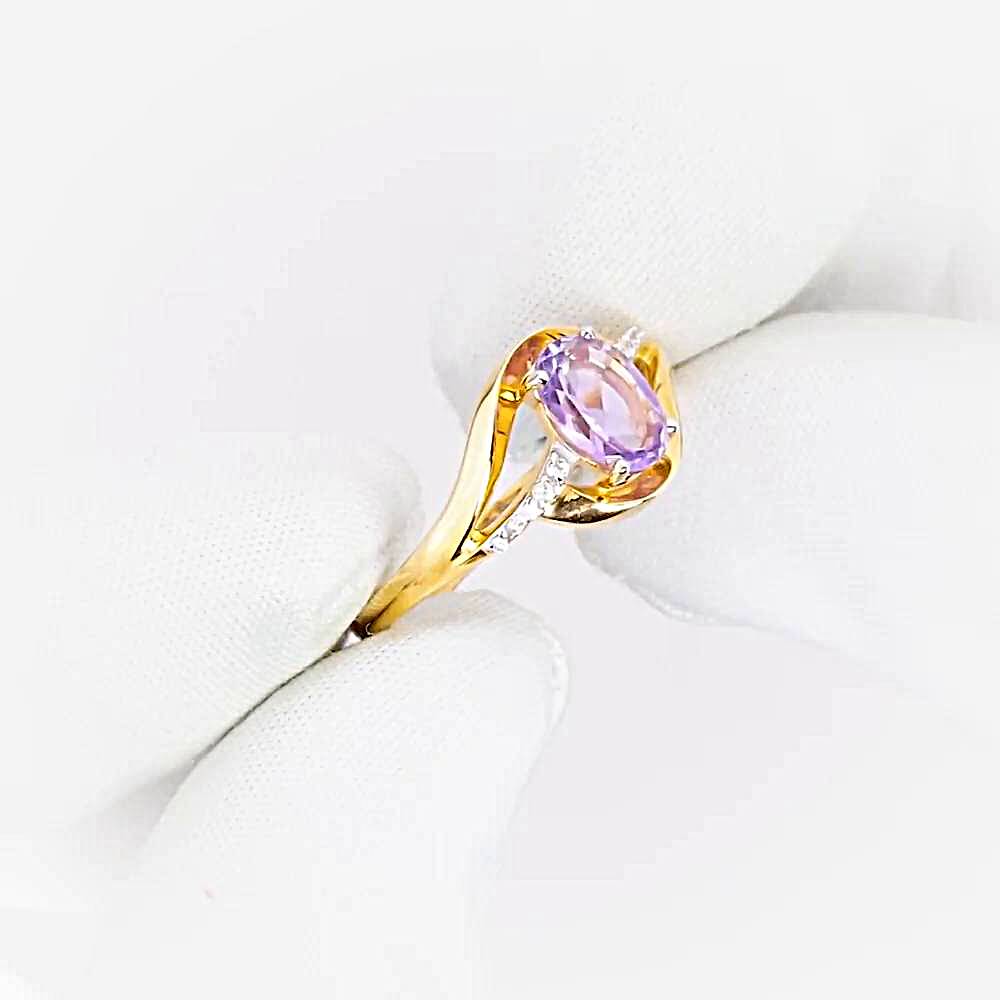 Кольцо с аметистами и фианитами из красного золота 585 пробы 1