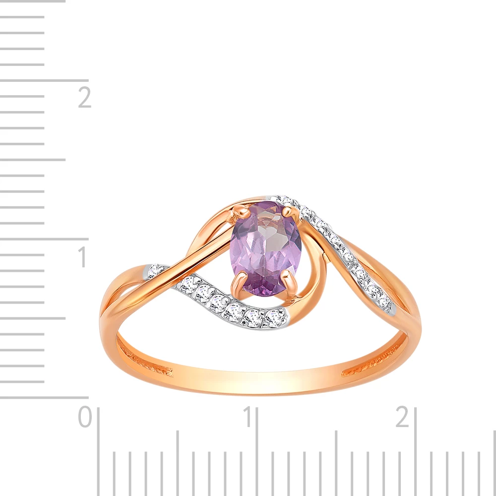 Кольцо с александритом синтетическим и фианитами из красного золота 585 пробы Кольцо с александритом синтетическим и фианитами из красного золота 585 пробы