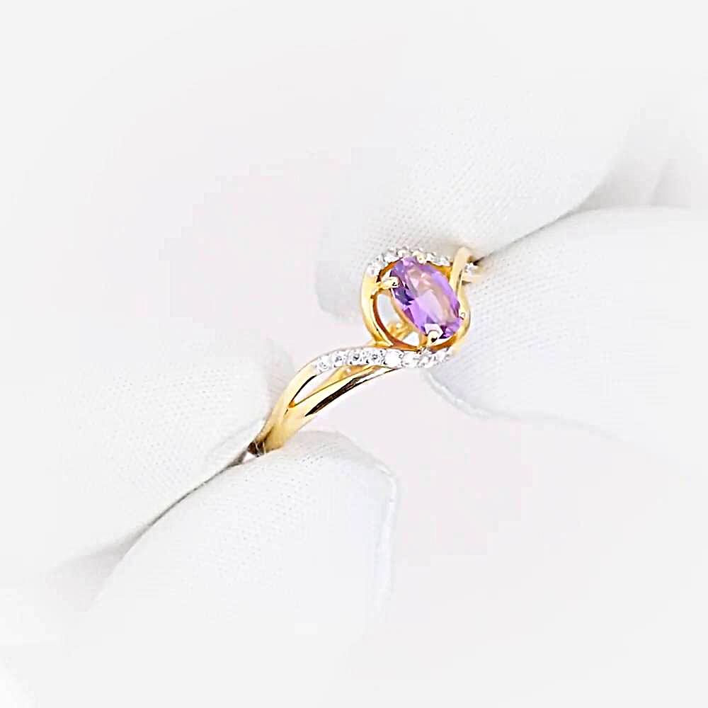 Кольцо с александритом синтетическим и фианитами из красного золота 585 пробы 1