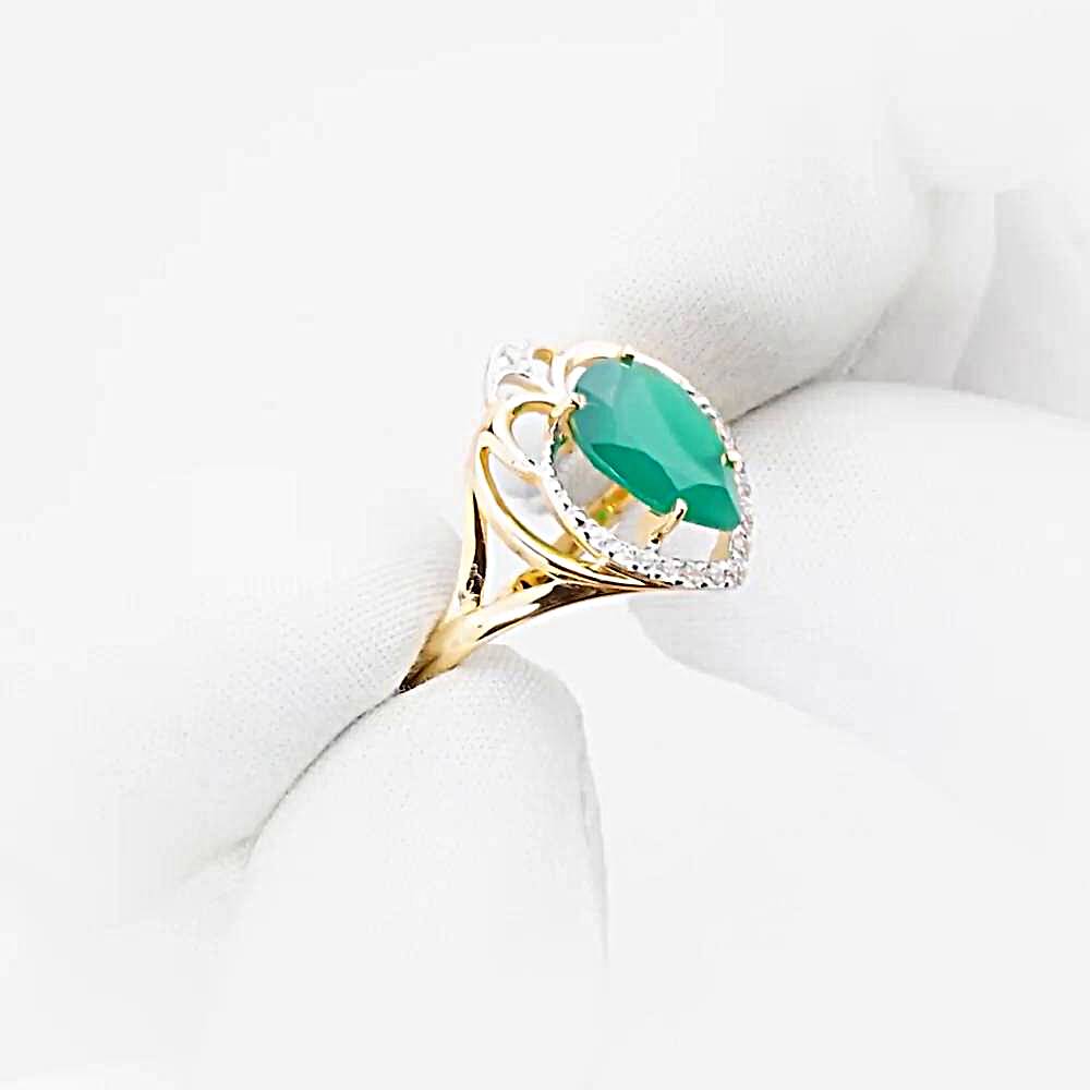 Кольцо с агатами и фианитами из красного золота 585 пробы 1