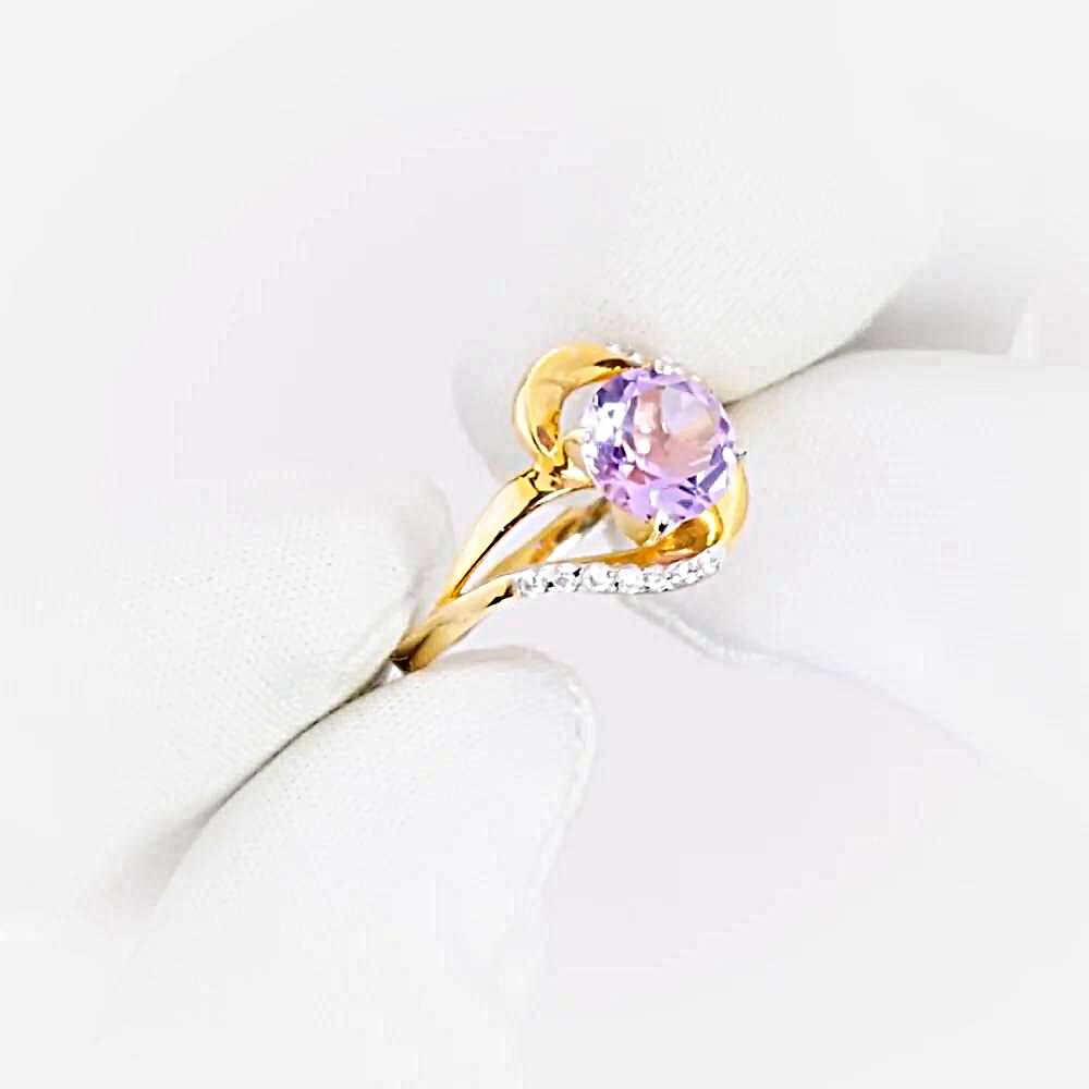 Кольцо с аметистами и фианитами из красного золота 585 пробы 1