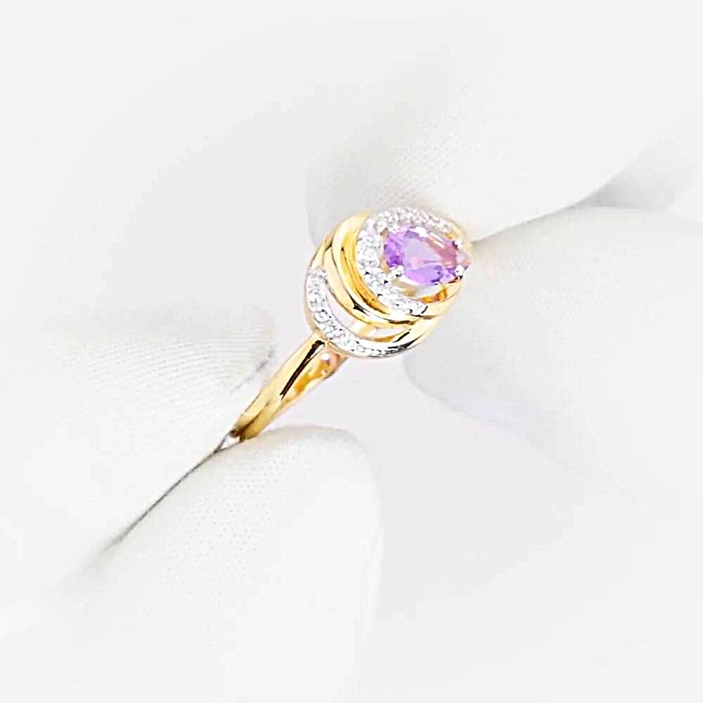 Кольцо с александритом синтетическим и фианитами из красного золота 585 пробы 1