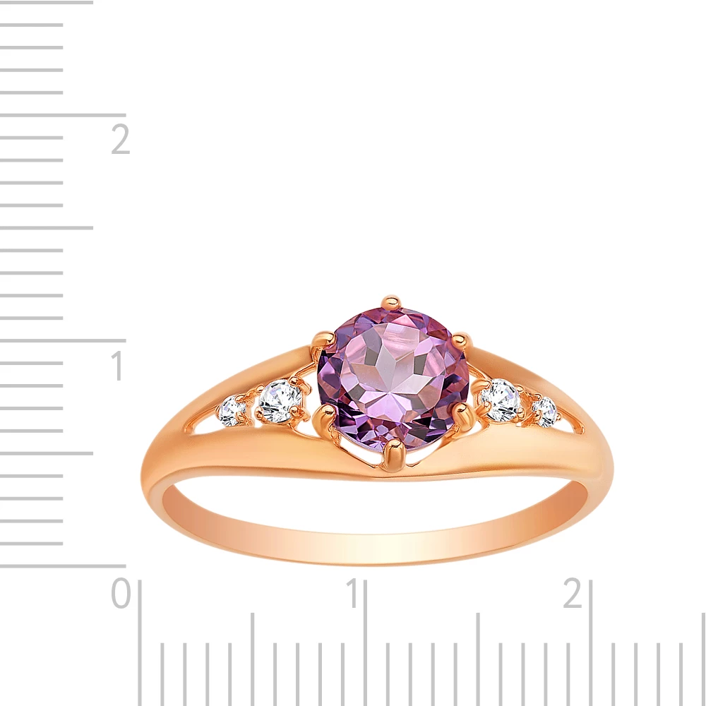 Кольцо с аметистами и фианитами из красного золота 585 пробы 2