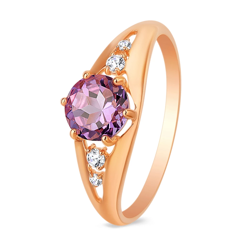 Кольцо с аметистами и фианитами из красного золота 585 пробы 1