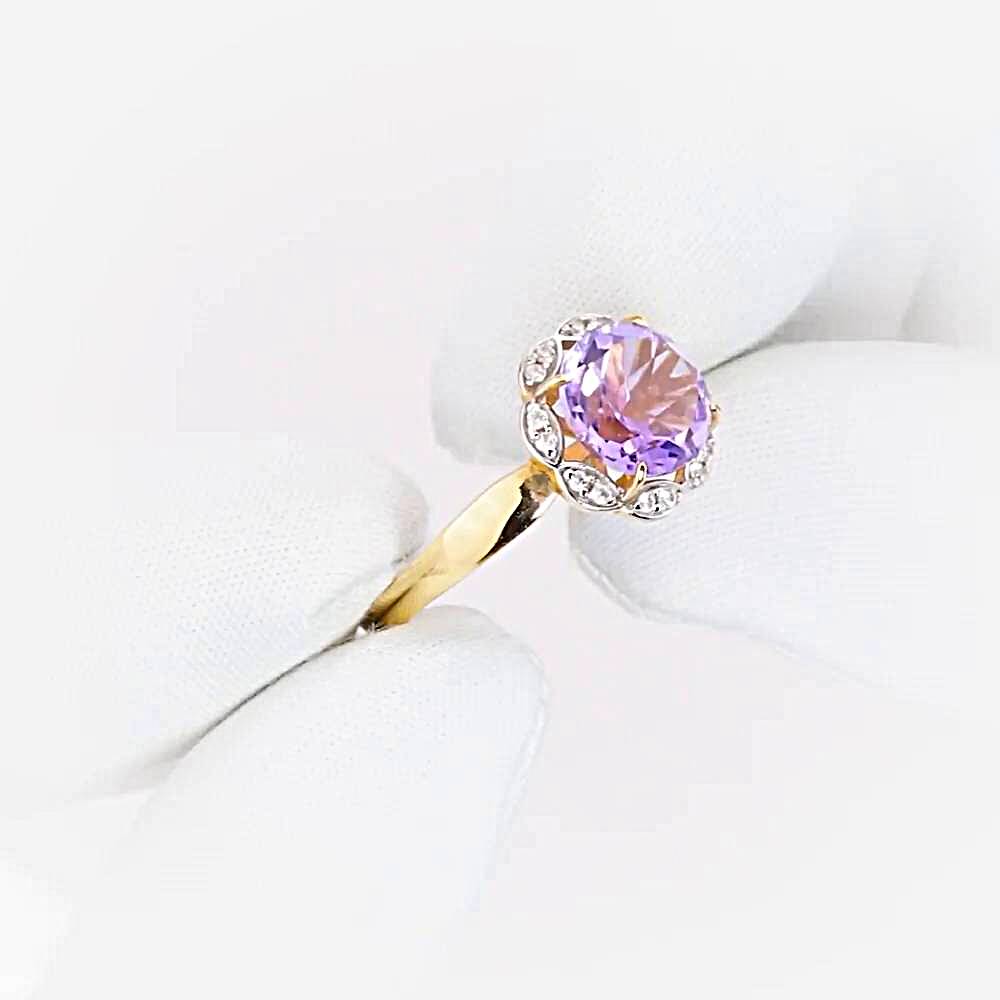 Кольцо с аметистами и фианитами из красного золота 585 пробы 1