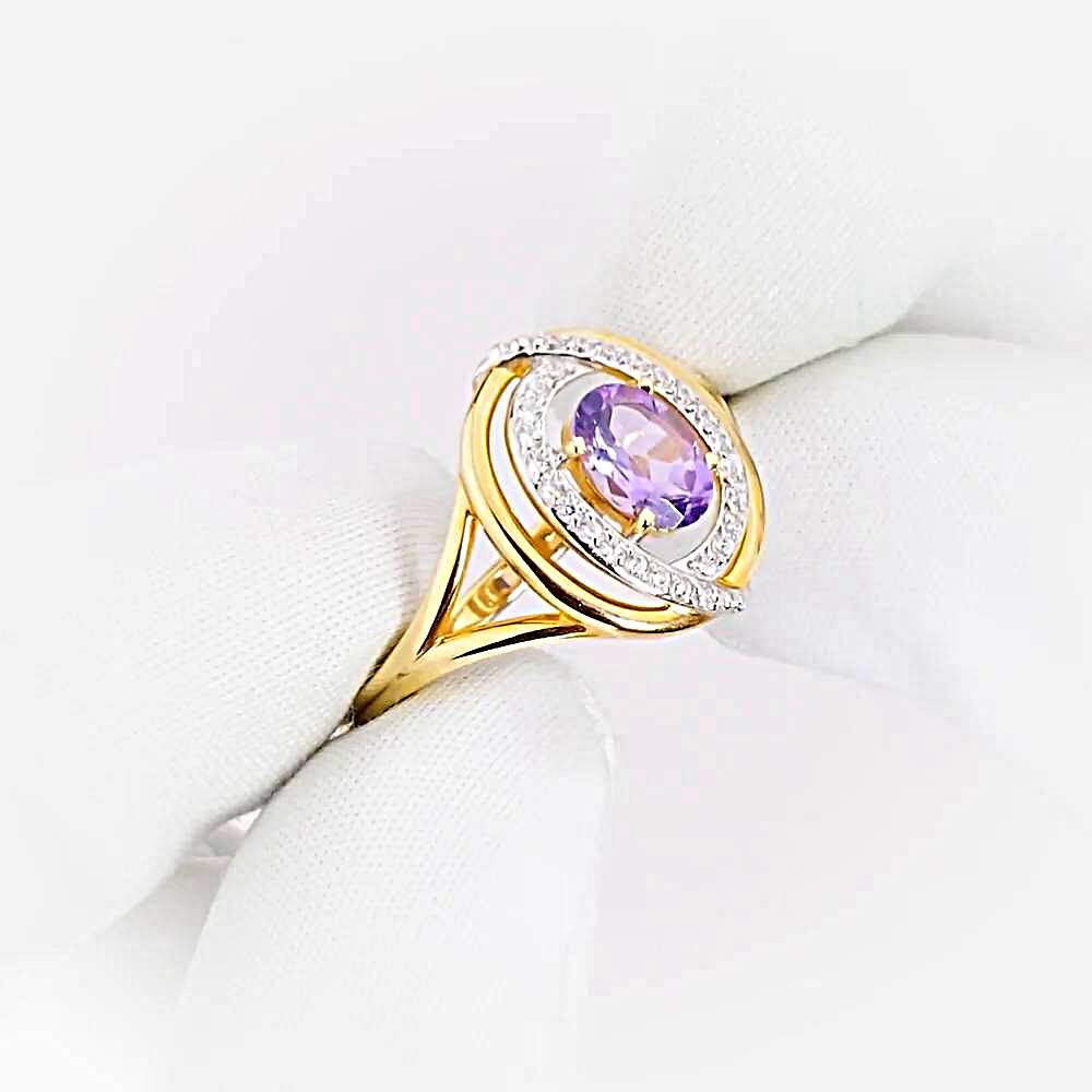 Кольцо с аметистами и фианитами из красного золота 585 пробы 1