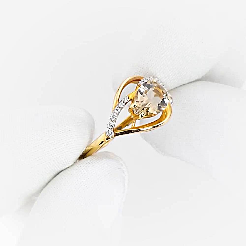 Кольцо с раух-топазами и фианитами из красного золота 585 пробы 1