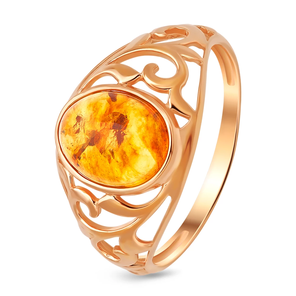 Кольцо с янтарем из красного золота 585 пробы