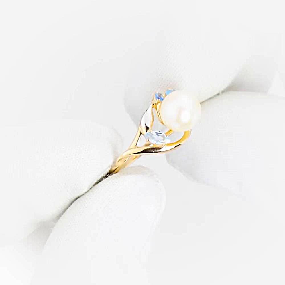 Кольцо с культивированным жемчугом и топазами из красного золота 585 пробы 1