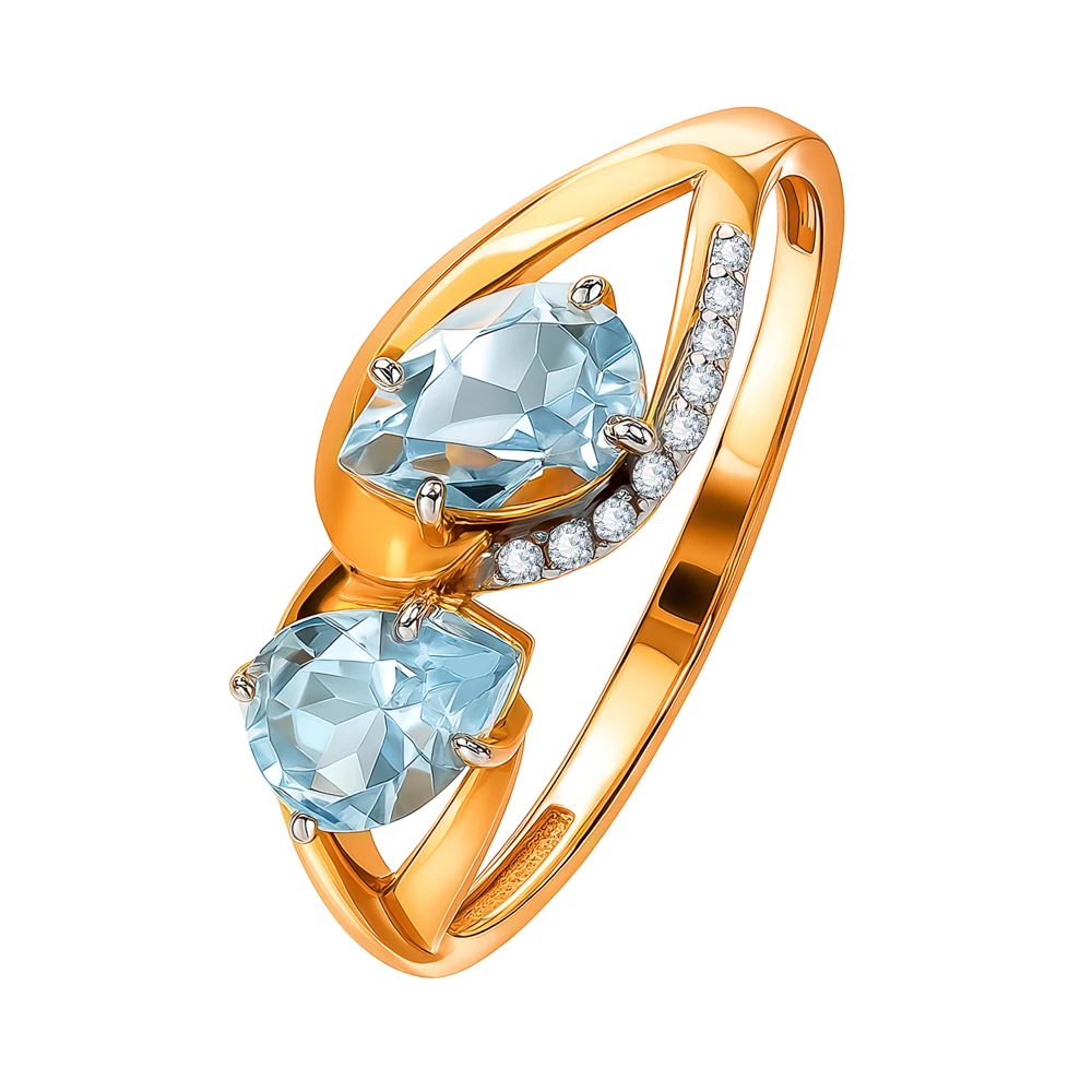 Кольцо с топазами и фианитами из красного золота 585 пробы Кольцо с топазами и фианитами из красного золота 585 пробы