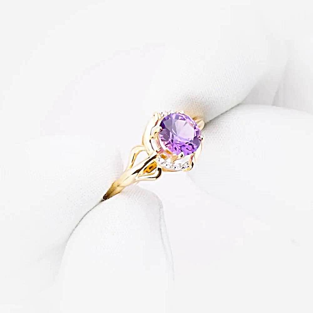 Кольцо с александритом синтетическим и фианитами из красного золота 585 пробы 1