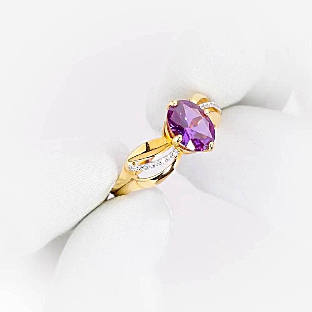 Кольцо с александритом синтетическим и фианитами из красного золота 585 пробы 1