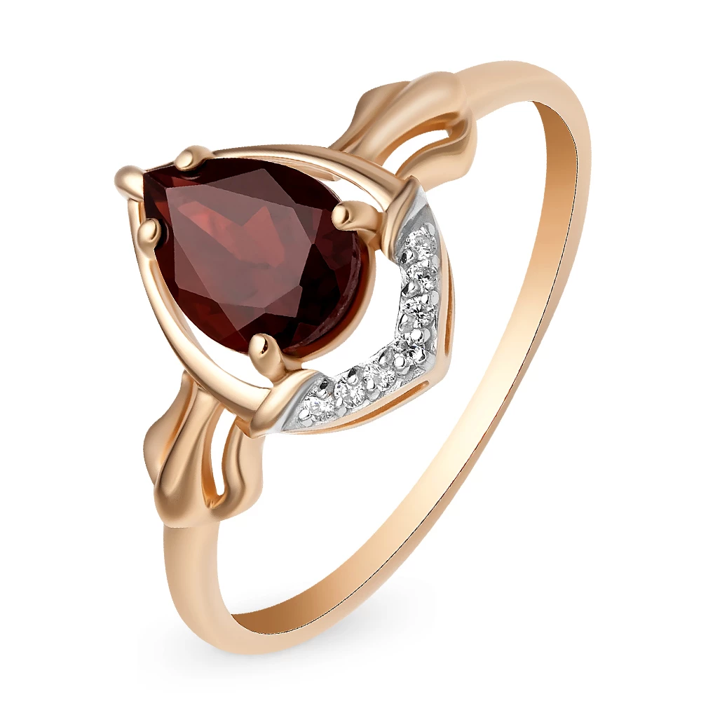 Кольцо с гранатами и фианитами из красного золота 585 пробы