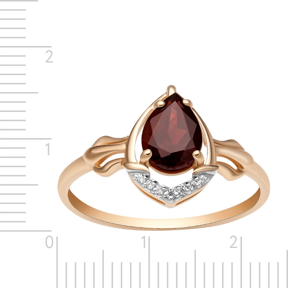 Кольцо с гранатами и фианитами из красного золота 585 пробы