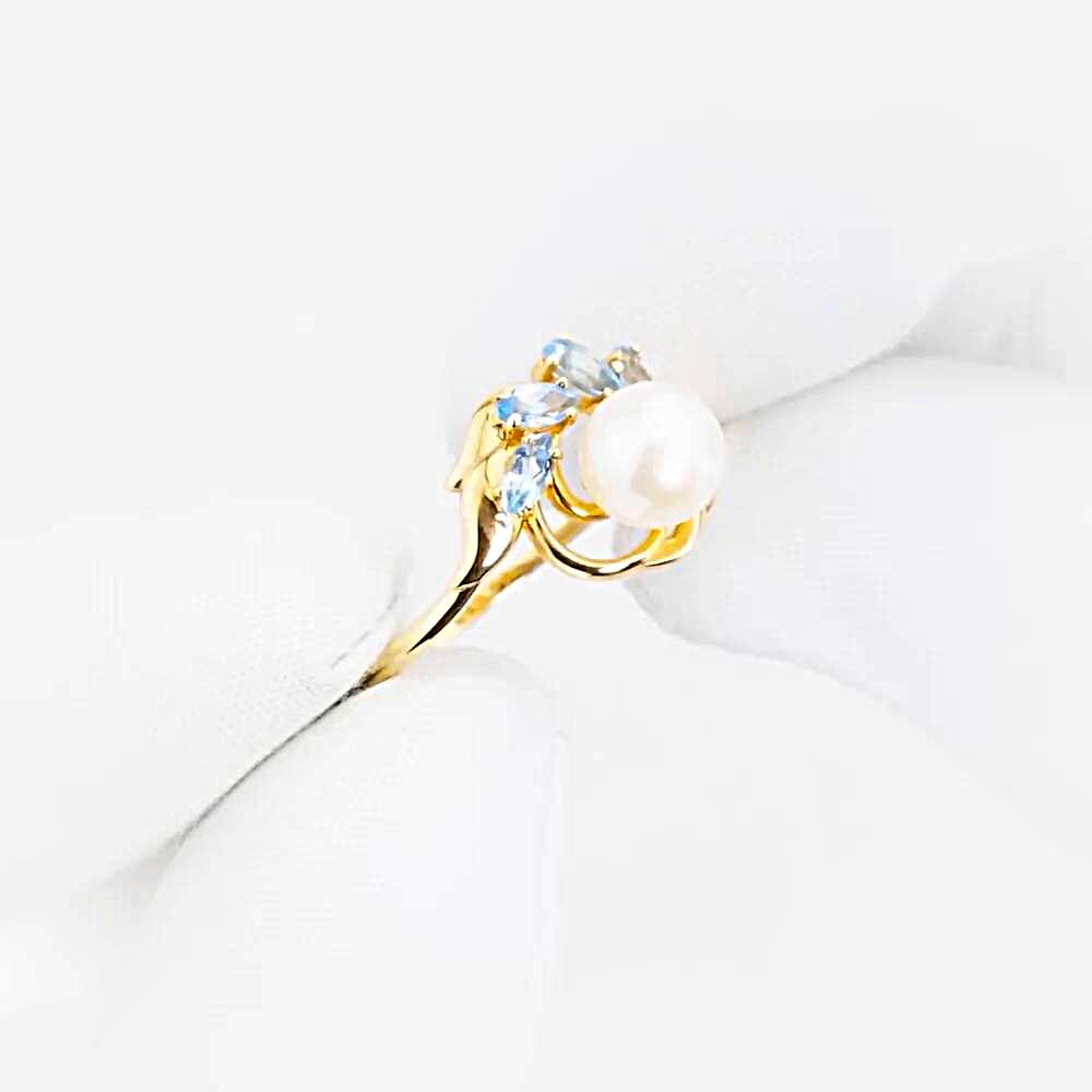 Кольцо с культивированным жемчугом и топазами из красного золота 585 пробы 1