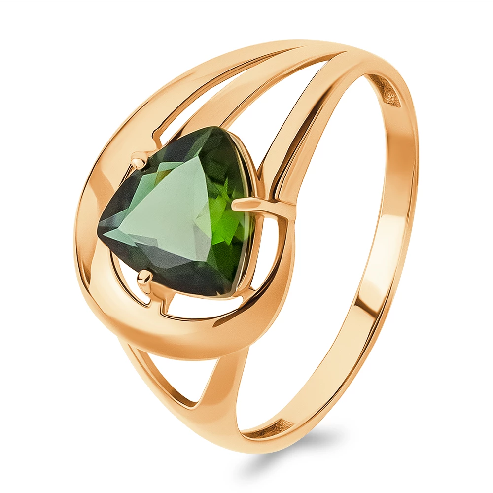 Кольцо с турмалином синтетическим из красного золота 585 пробы
