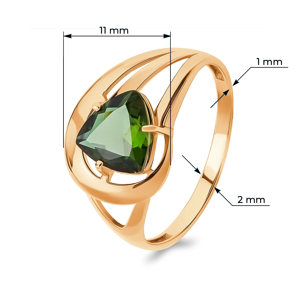Кольцо с турмалином синтетическим из красного золота 585 пробы