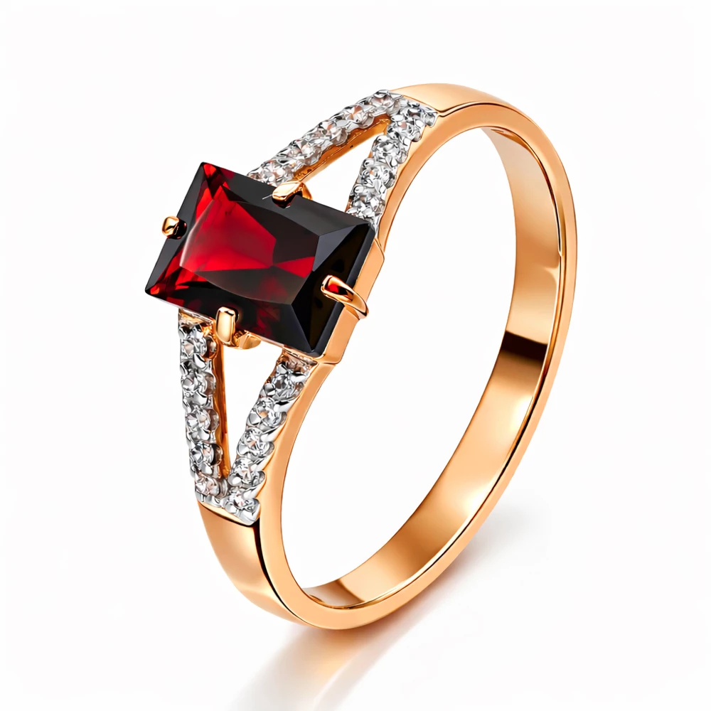 Кольцо с гранатами и фианитами из красного золота 585 пробы