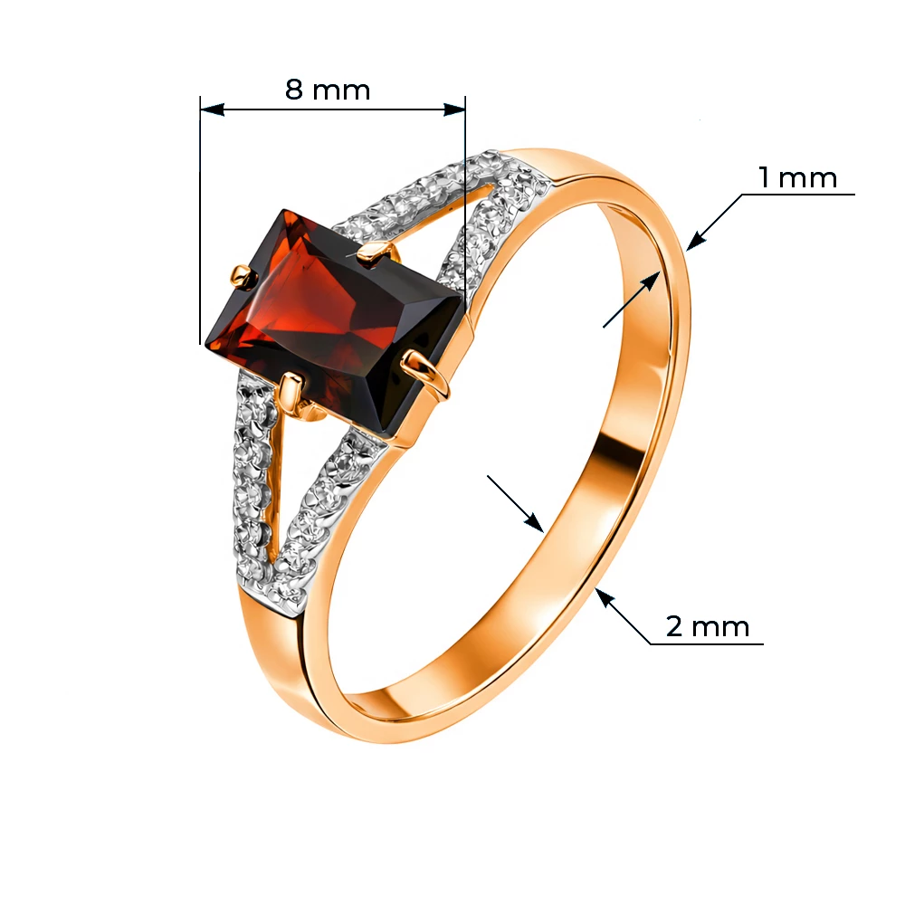 Кольцо с гранатами и фианитами из красного золота 585 пробы