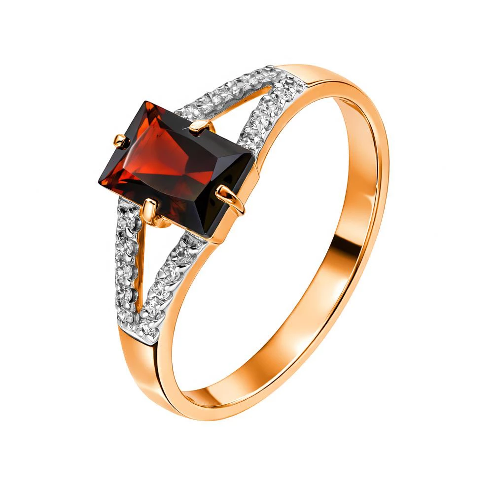 Кольцо с гранатами и фианитами из красного золота 585 пробы