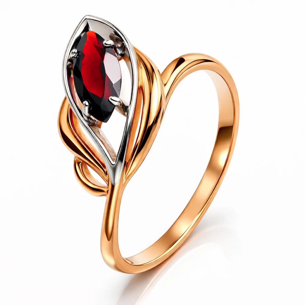 Кольцо с гранатом из красного золота 585 пробы