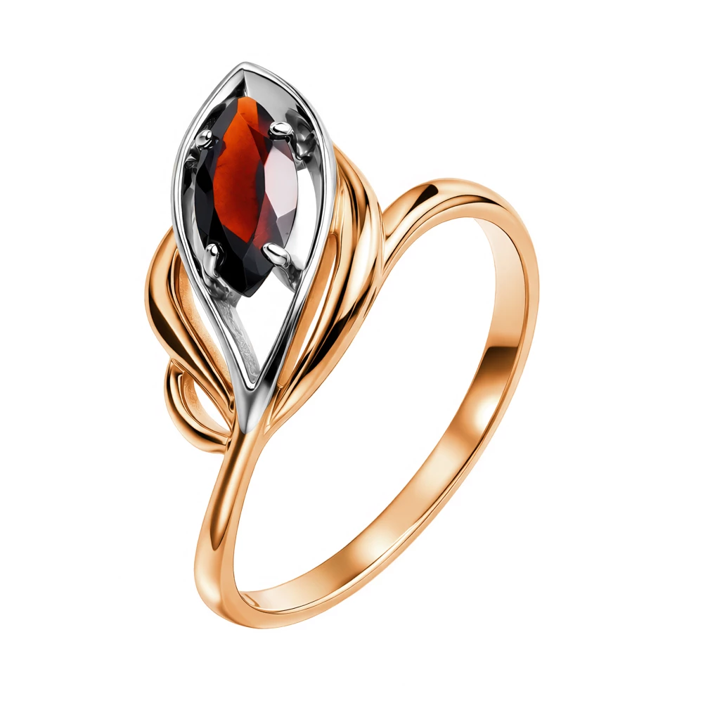 Кольцо с гранатом из красного золота 585 пробы