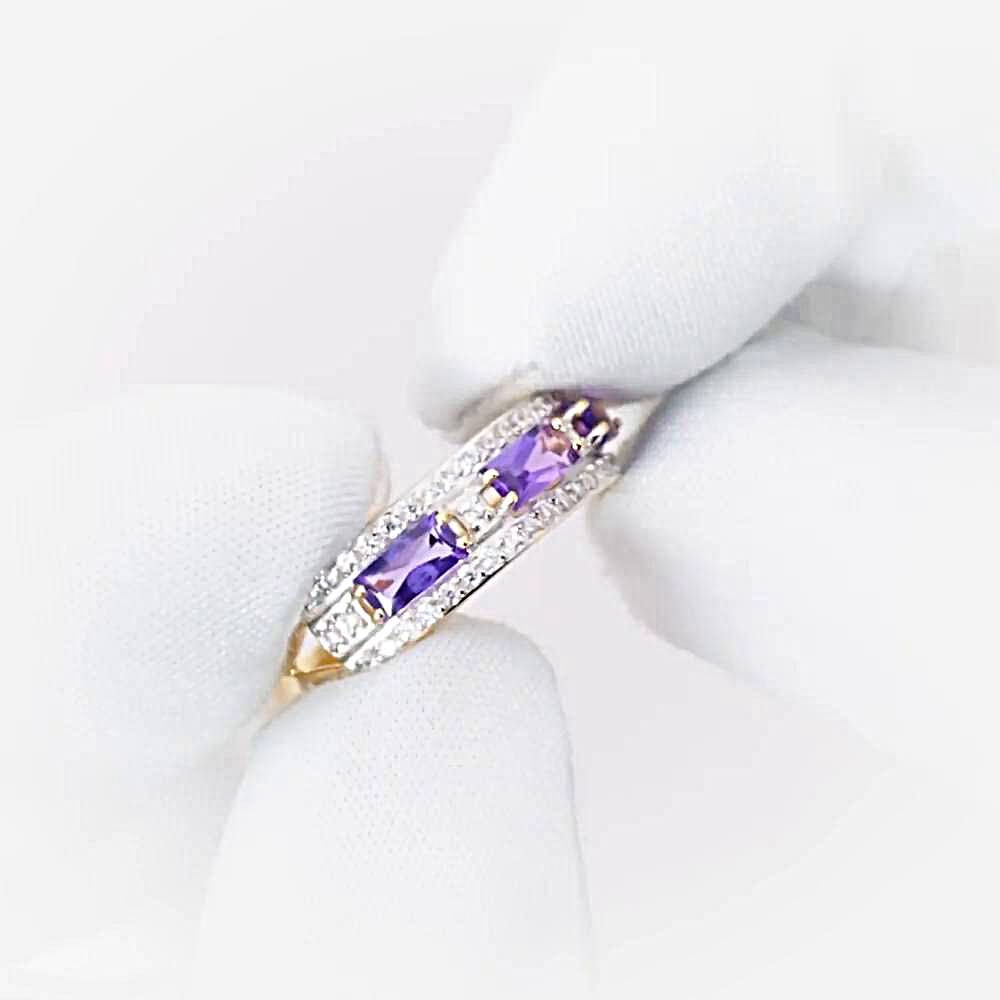 Кольцо с аметистами и фианитами из красного золота 585 пробы