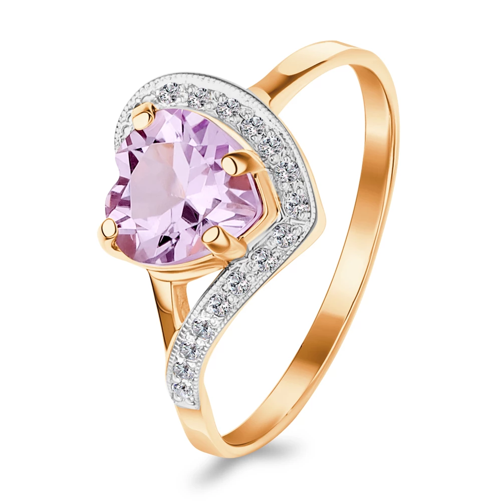 Кольцо с аметистами и фианитами из красного золота 585 пробы 1