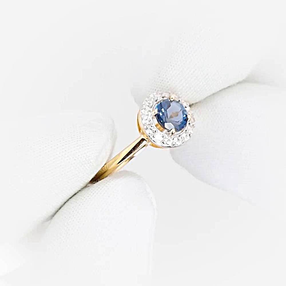 Кольцо с топазом лондон и фианитами из красного золота 585 пробы