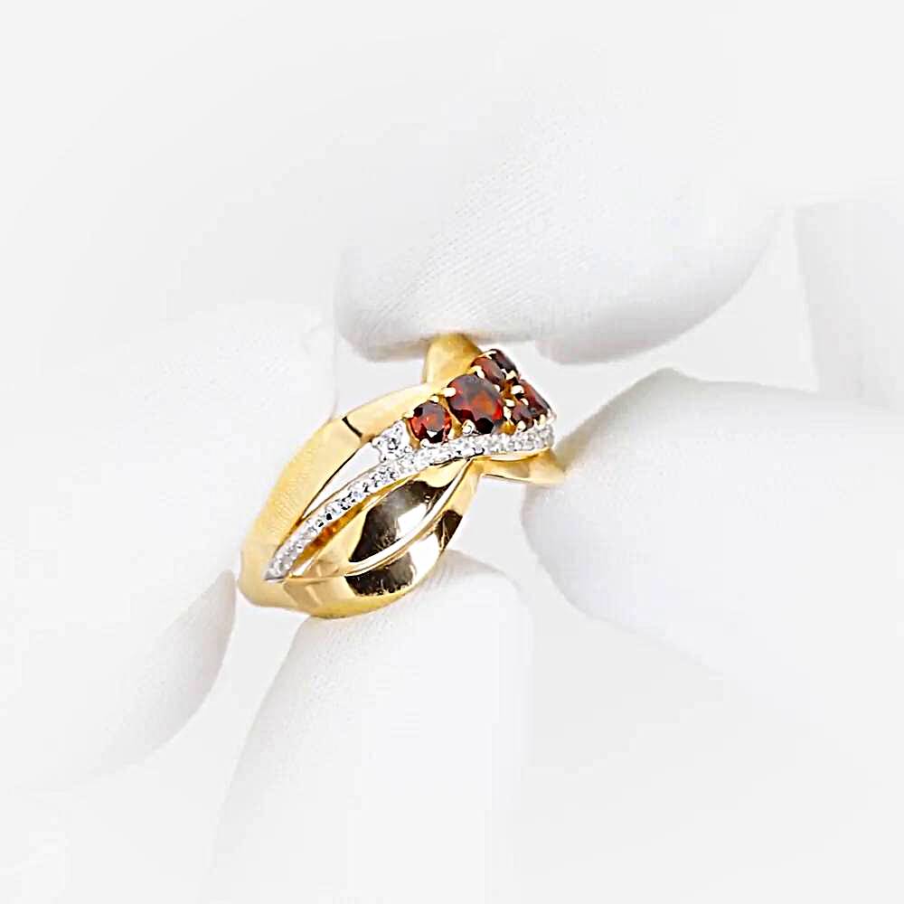 Кольцо с гранатами и фианитами из красного золота 585 пробы 1