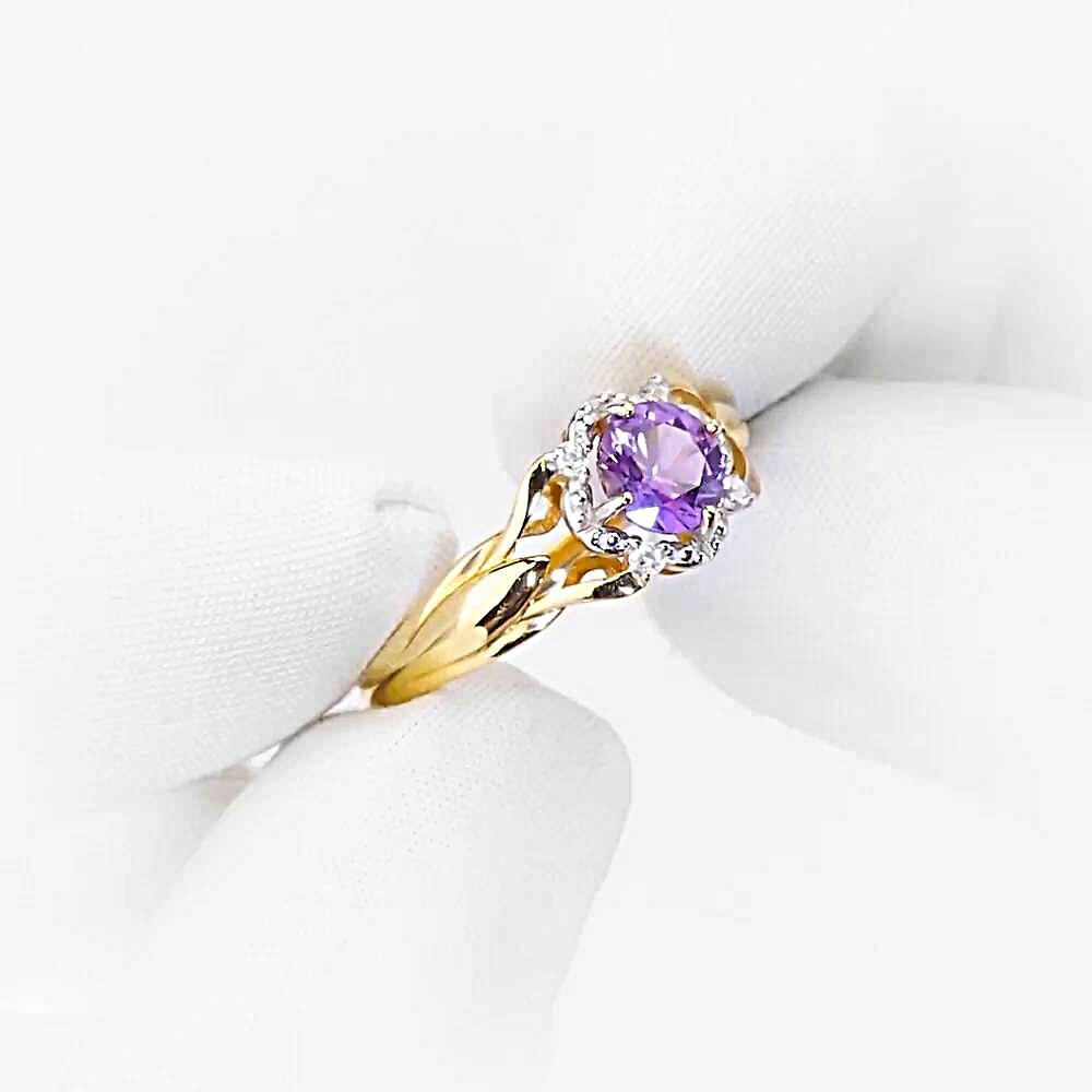 Кольцо с александритом синтетическим и фианитами из красного золота 585 пробы 1