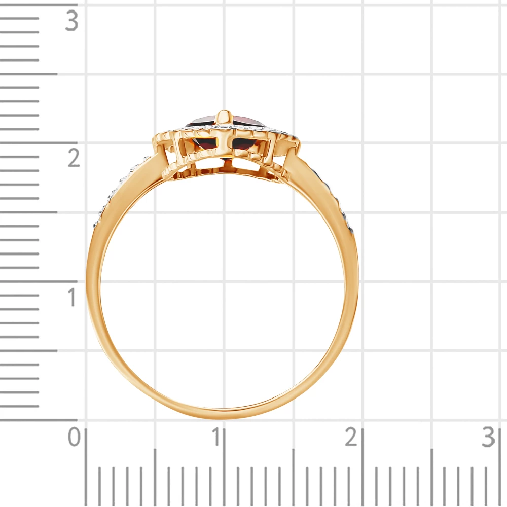 Кольцо с гранатами и фианитами из красного золота 585 пробы 4