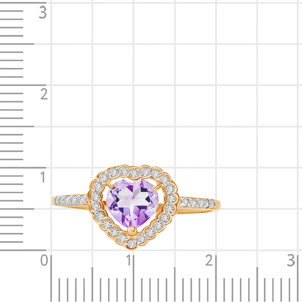 Кольцо с аметистами и фианитами из красного золота 585 пробы 3