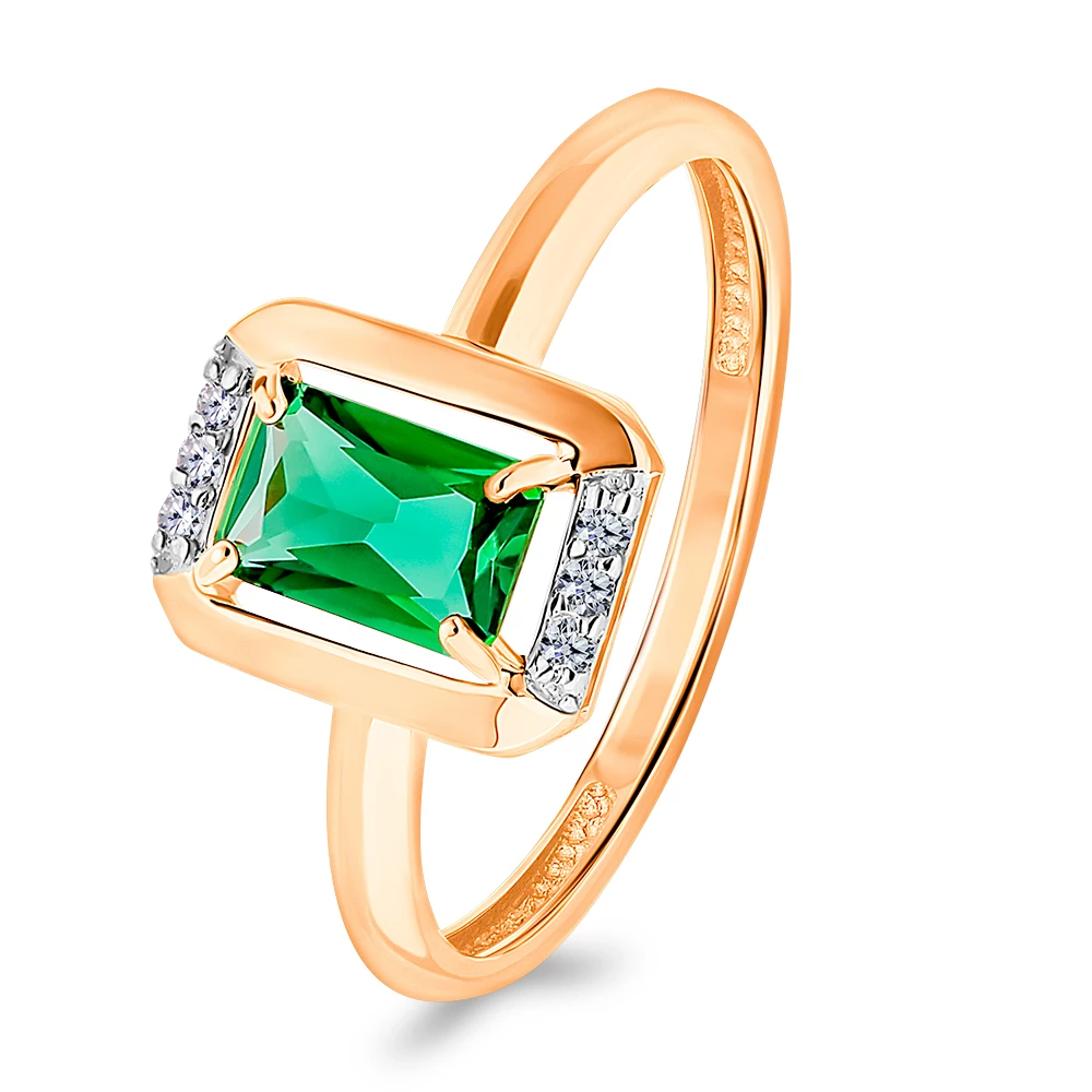 Кольцо с турмалином синтетическим и фианитами из красного золота 585 пробы 1