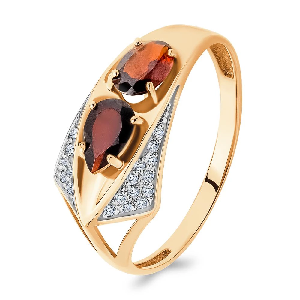 Кольцо с гранатами и фианитами из красного золота 585 пробы